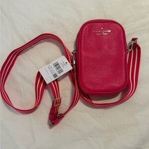 kate spade Pink Pebbled Leather Crossbody with Striped Strap